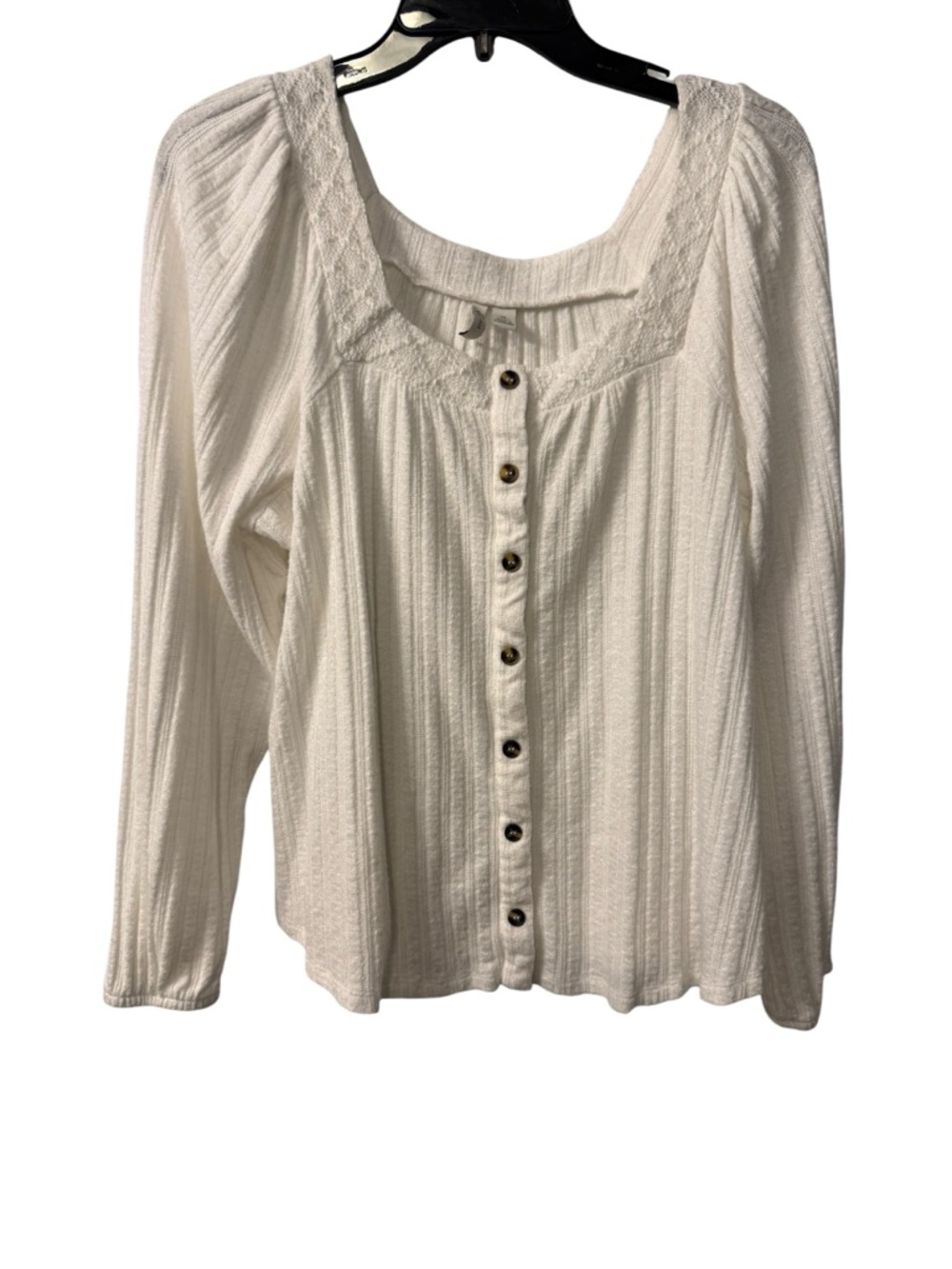 Women's Cato est 1946 white button up top with lace trim neckline EUC Size XL